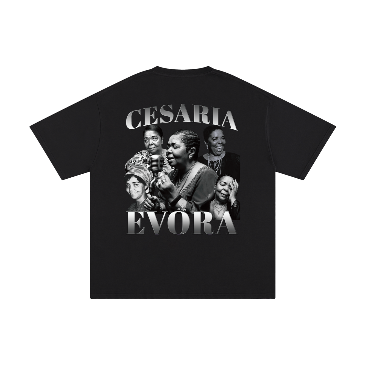 Camisa vintage com autógrafo da Cesária Évora em P&B
